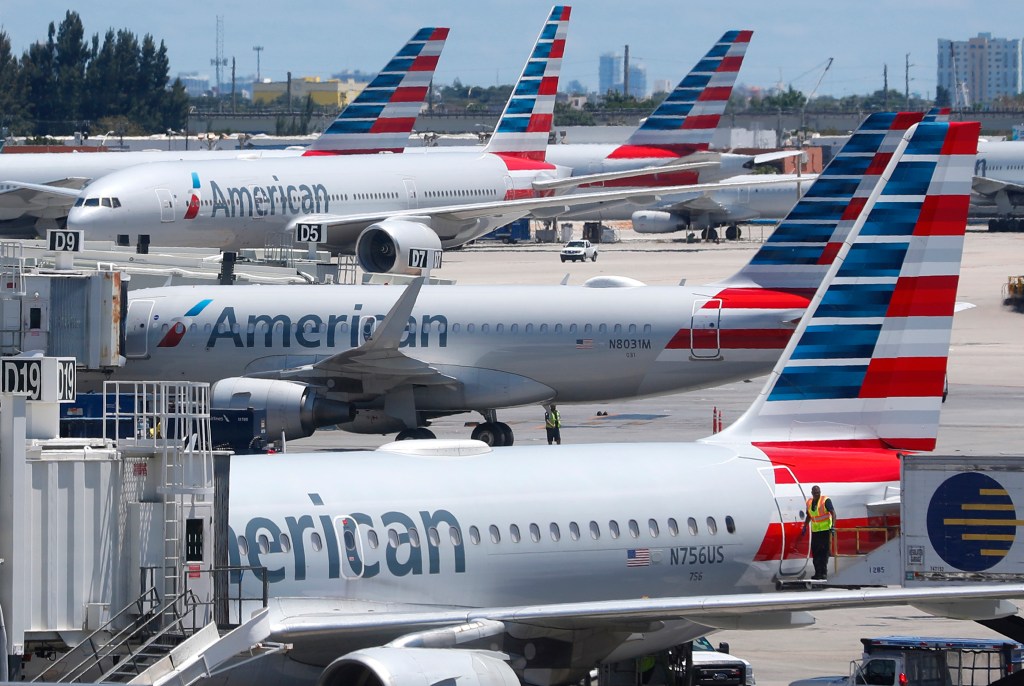 Airlines Airlines American Airlines parked at Miami International Airport on April 24, 2019